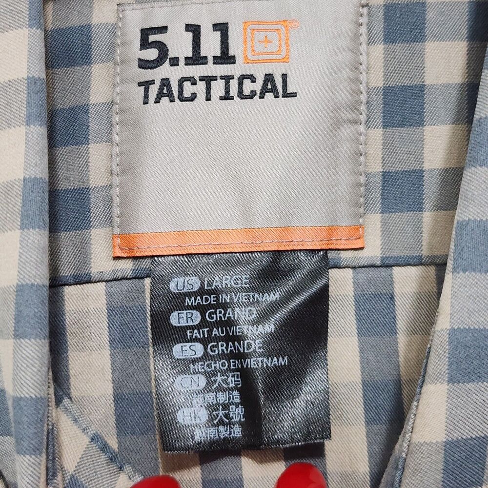 5.11 Tactical Covert Flex Shirt Long Sleeve Snap Plaid Blue Beige Mens Large L - Picture 7 of 16